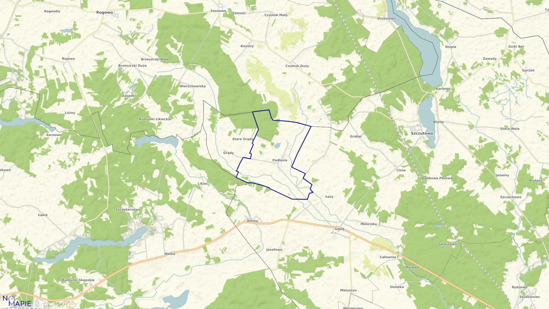 Mapa obrębu PODLESIE w gminie Szczutowo